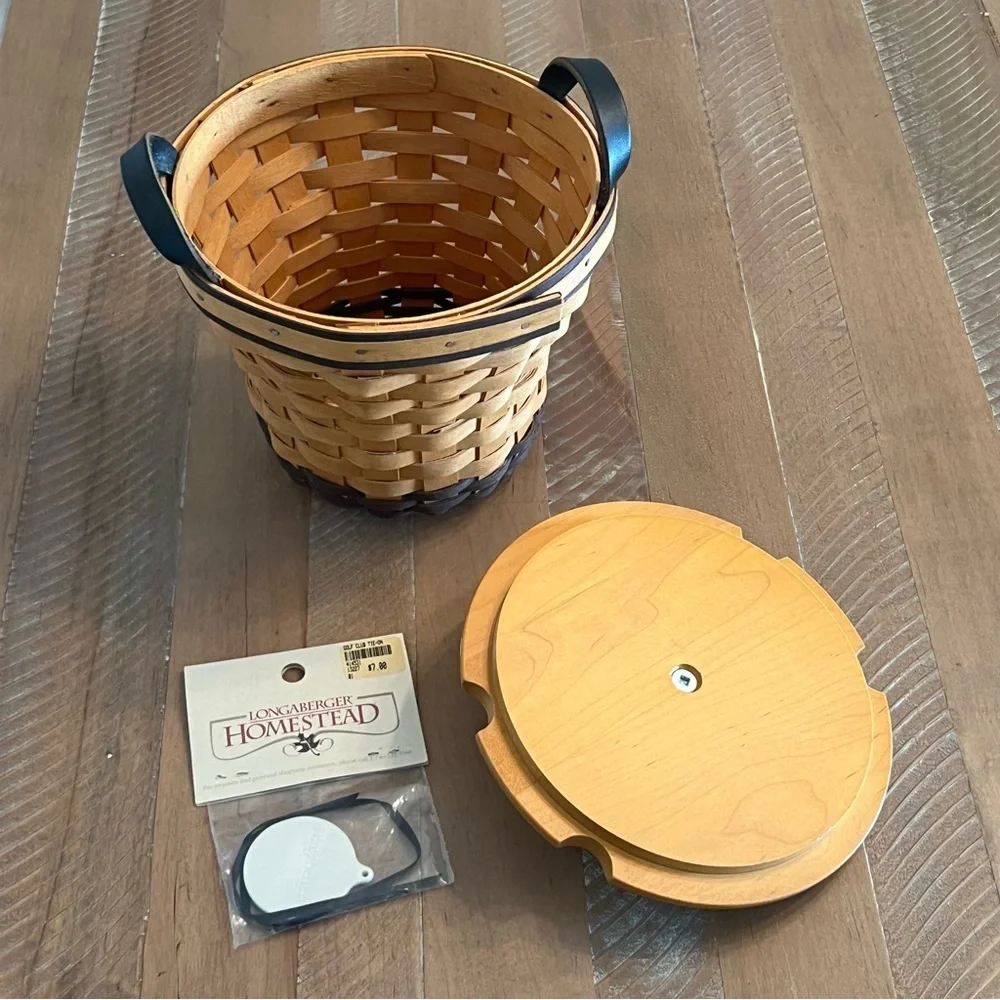 Longaberger Golf Club Basket Leather‎ Handles With Ornament Signed